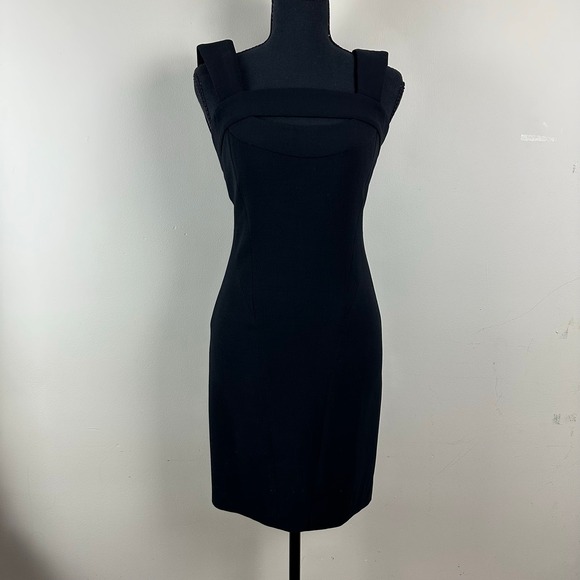 Emilio Pucci Black Wool Sheath Dress Strappy Designer Quiet Luxury Career Preppy - Picture 9 of 16